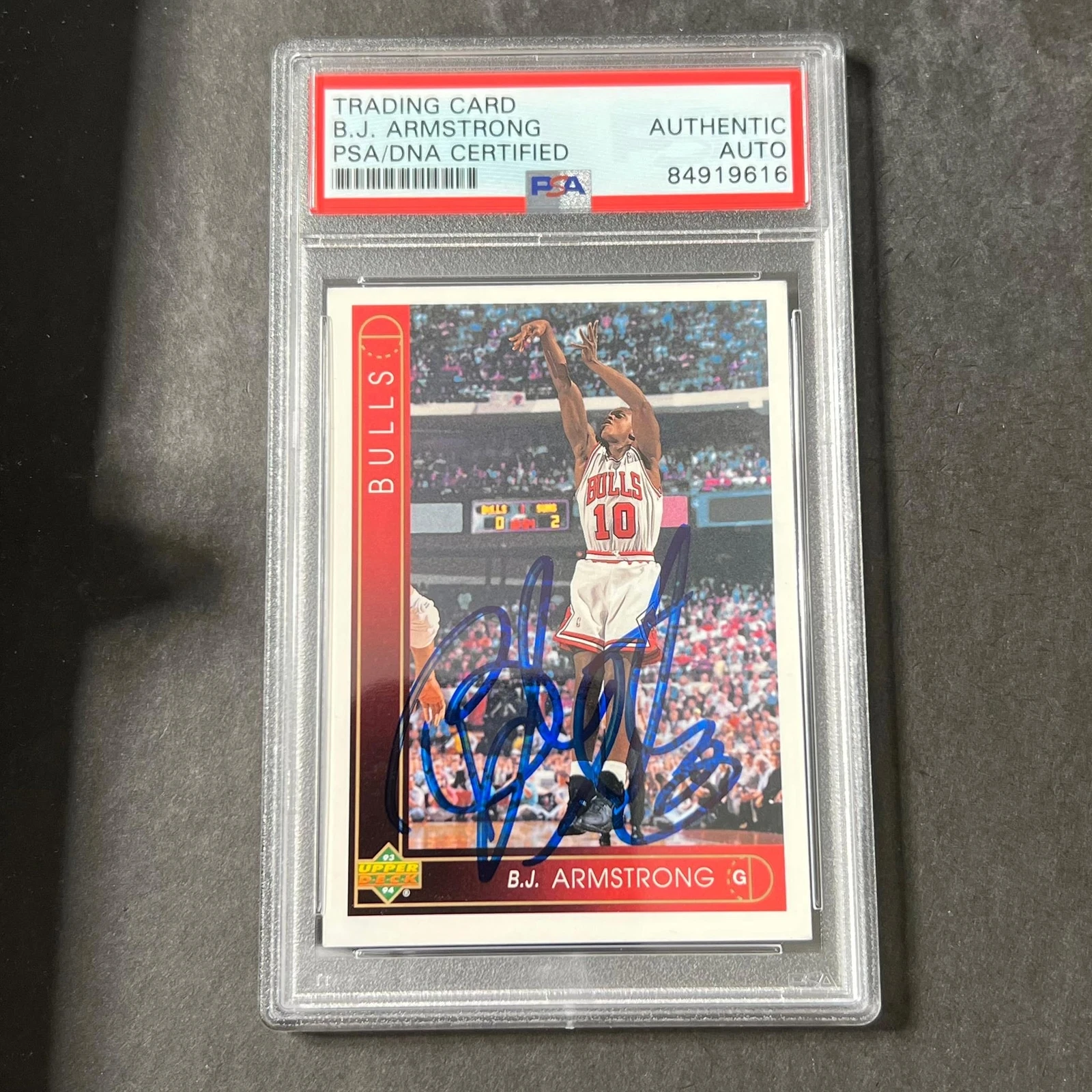 1993-94 Upper Deck #257 B.J. Armstrong Signed Card AUTO Auto 8 PSA Slabbed Bulls
