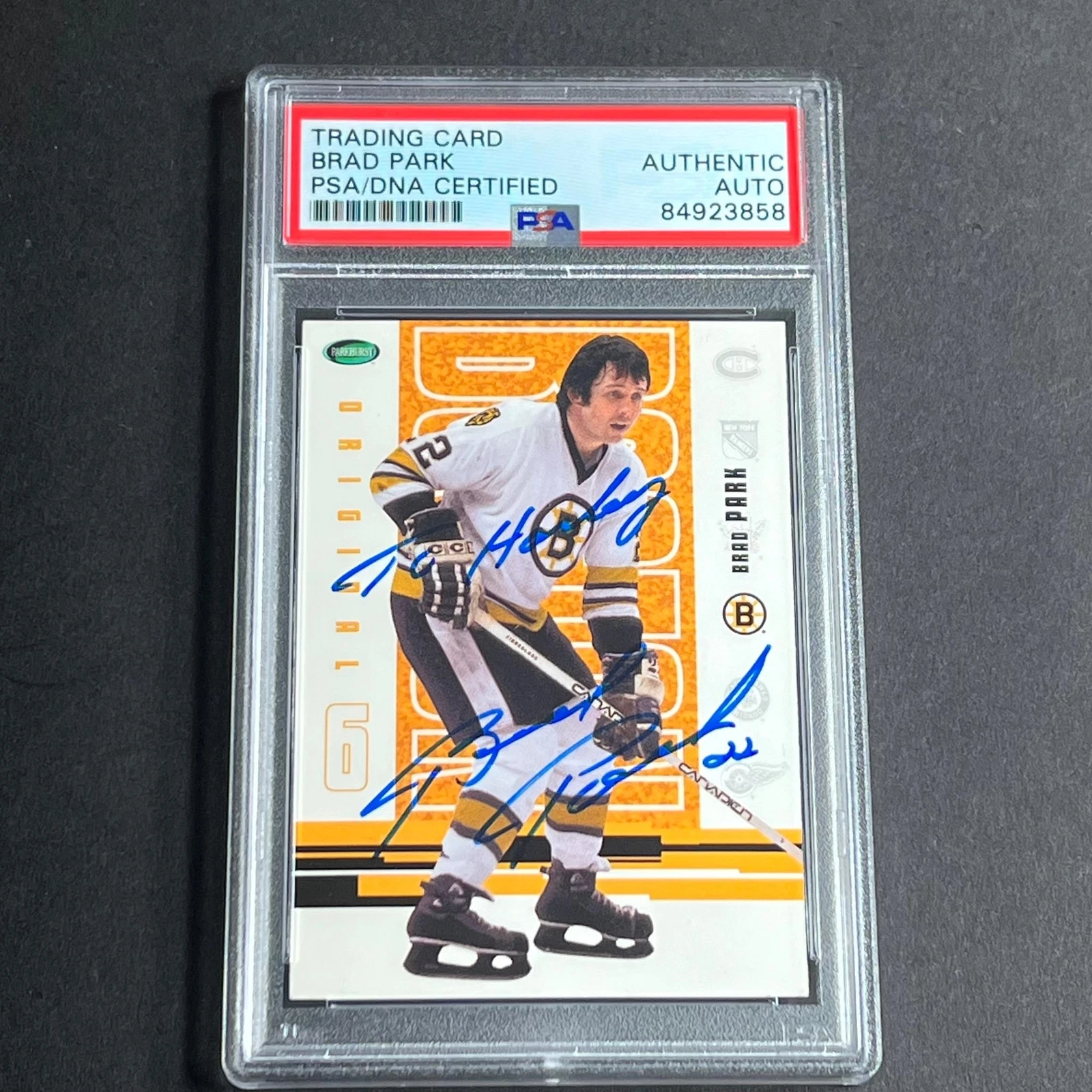 2003-04 Parkhurst Original 6 #38 Brad Park Signed Card AUTO PSA Slabbed Bruins