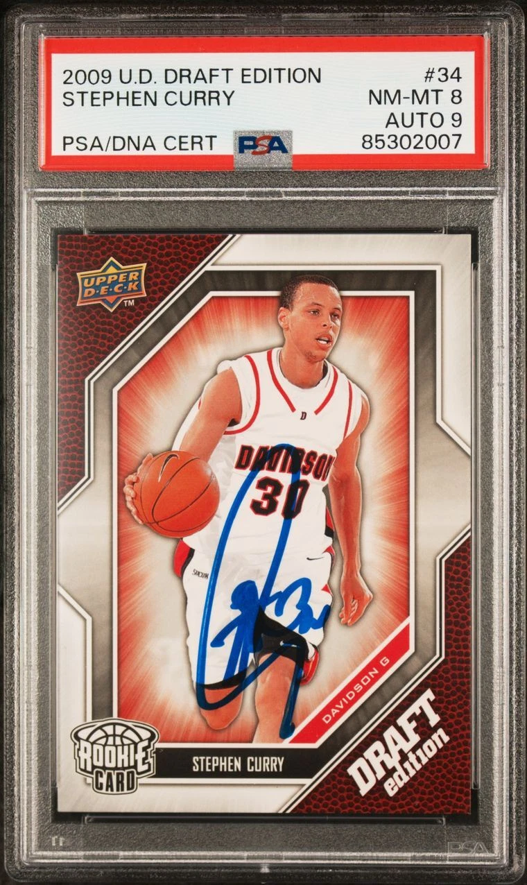 2009 UD Draft Edition #34 Stephen Curry Signed Card PSA 8 AUTO 9 PSA Slabbed War
