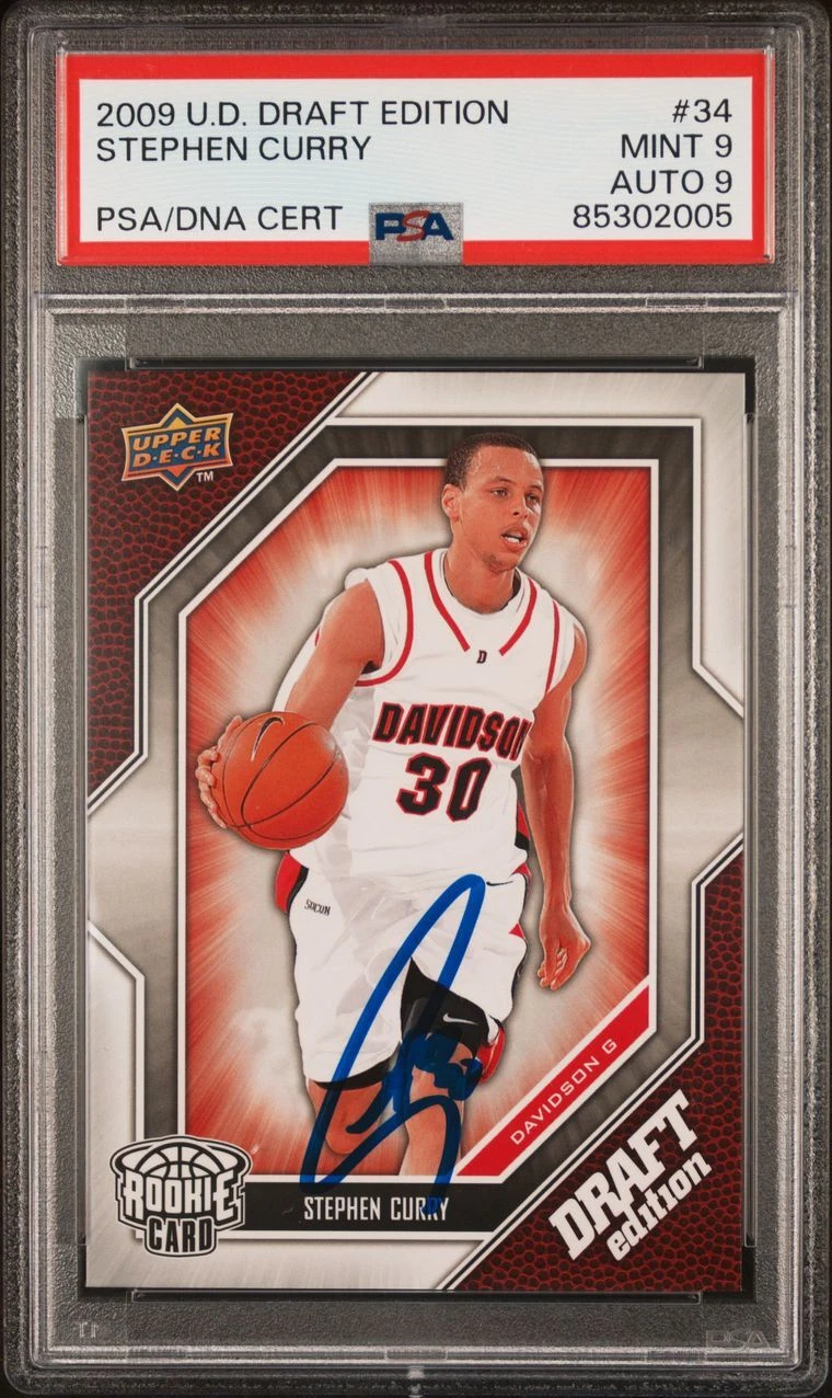 2009 UD Draft Edition #34 Stephen Curry Signed Card PSA 9 AUTO 9 PSA Slabbed War