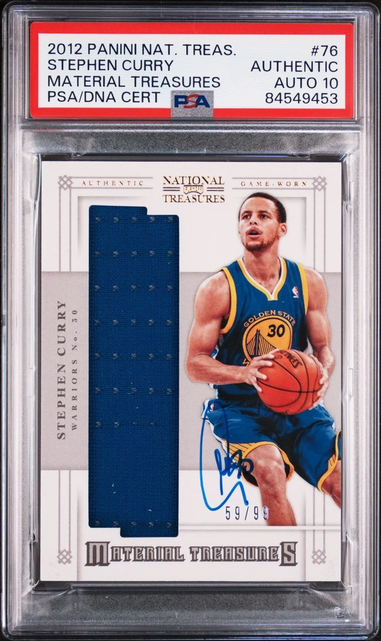 2012 Panini National Treasure #76 Material Treasure Stephen Curry Signed Card AU