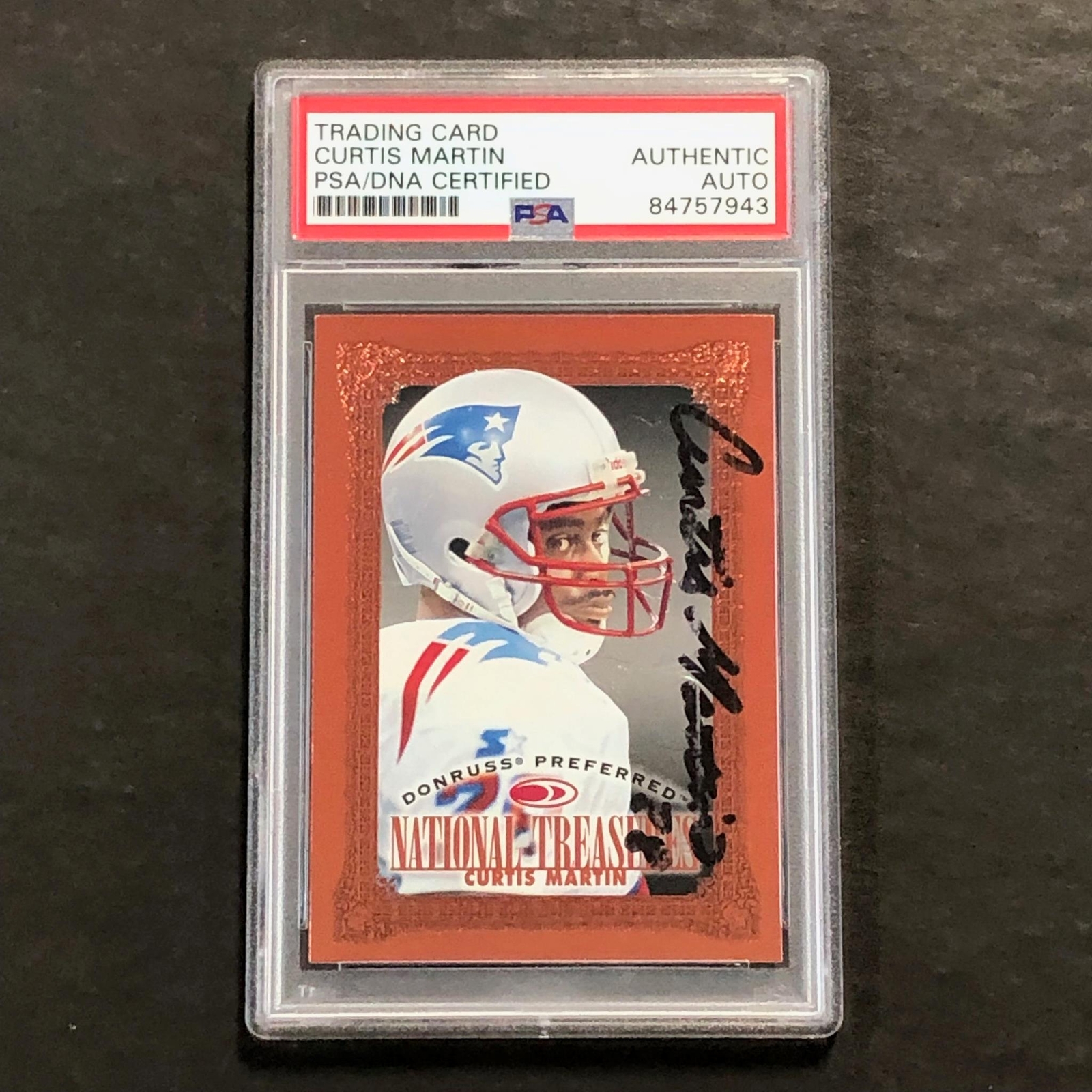 1995 National Treasure #130 Curtis Martin Signed Card AUTO PSA Slabbed Patriots