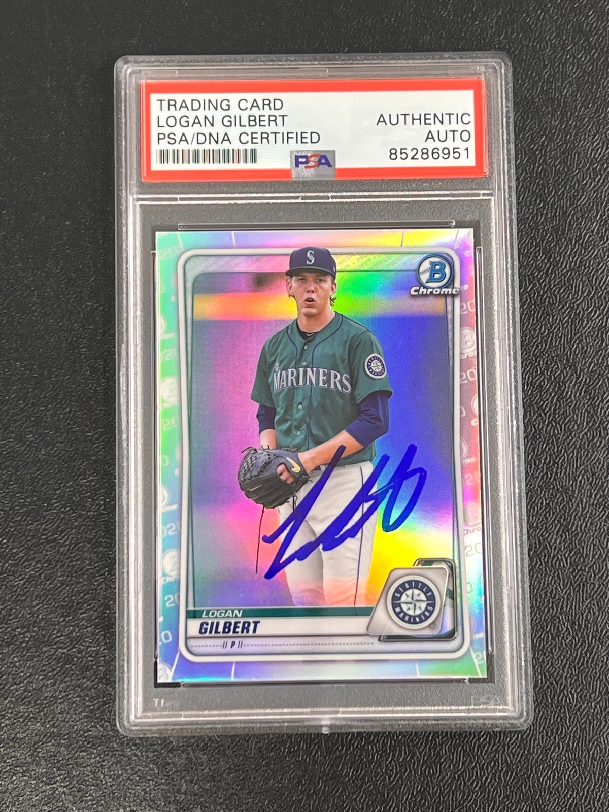 2020 Topps Bowman Chrome #BD-37 Logan Gilbert Signed Card PSA/DNA Slabbed AUTO M