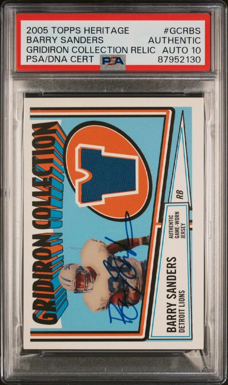 2005 Topps Heritage Gridiron Collection Relic #GCRBS Barry Sanders Signed PSA Au