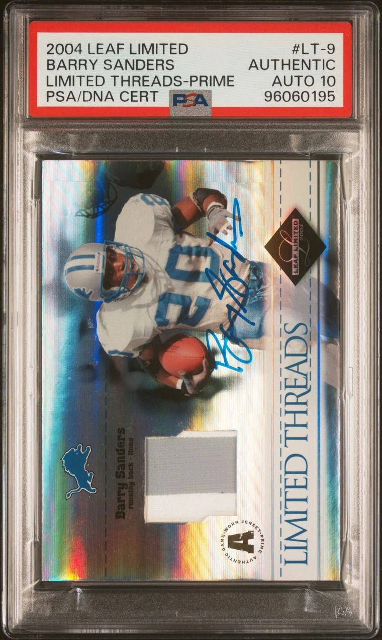 2004 Leaf Limited Threads-Prime #LT-9 Barry Sanders Signed Card PSA AUTO 10 Slab