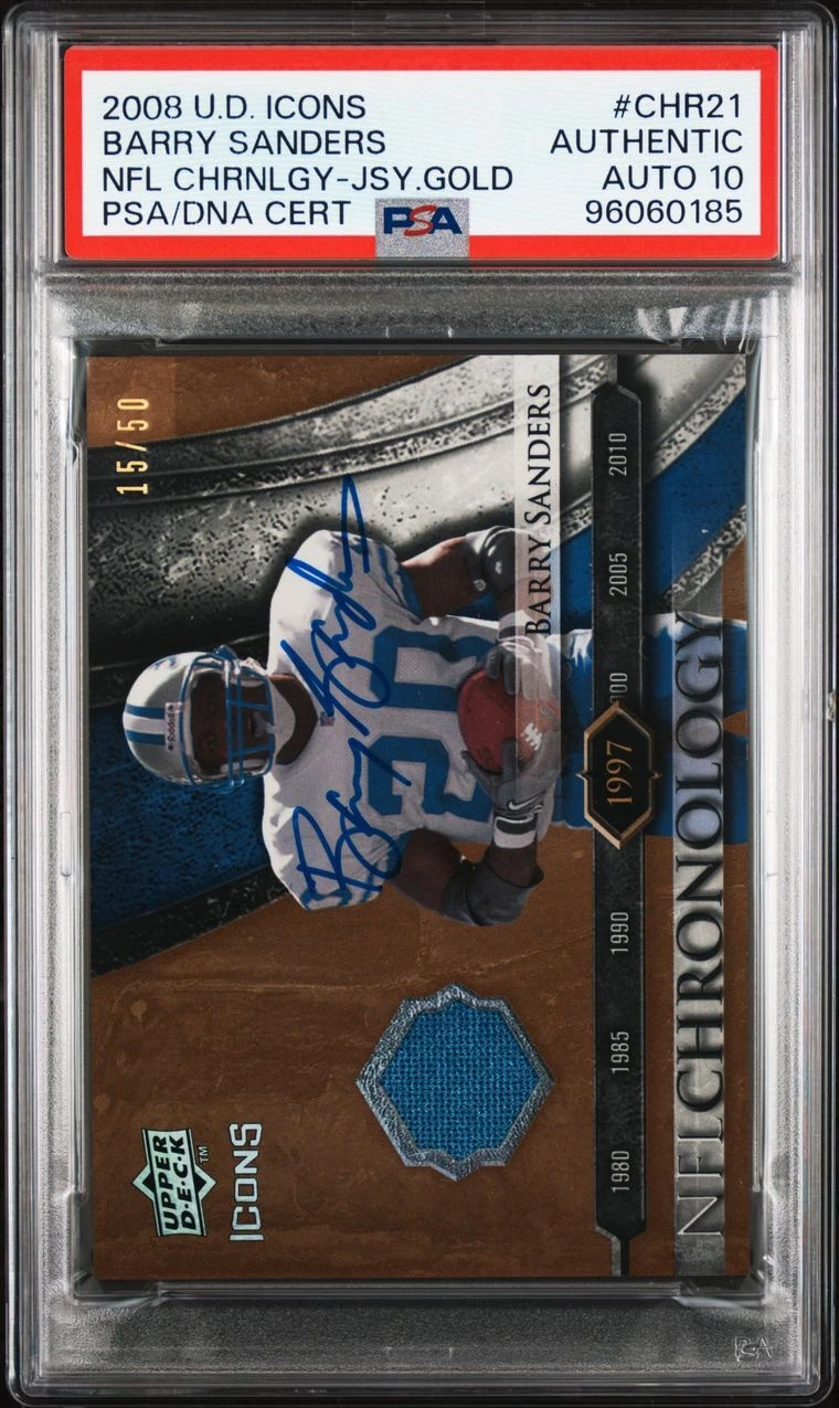 2008 Upper Deck Icons NFL Chronology Gold #CHR21 Barry Sanders Signed PSA AUTO 1