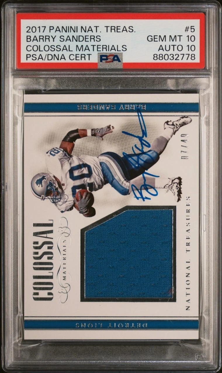 2017 Panini National Treasures Colossal Materials #5 Barry Sanders Signed Card P