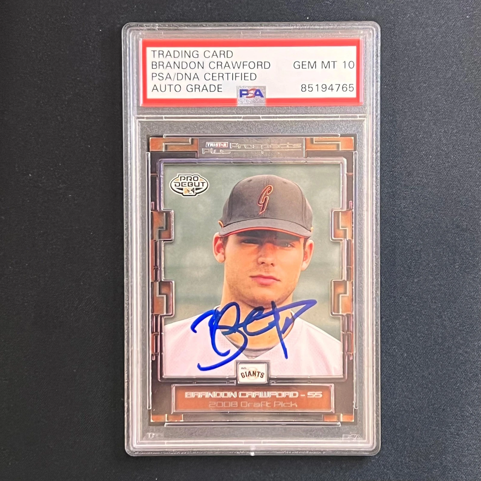 2008 Tristar Products Plus #101 Brandon Crawford signed card PSA Auto 10 Slabbed