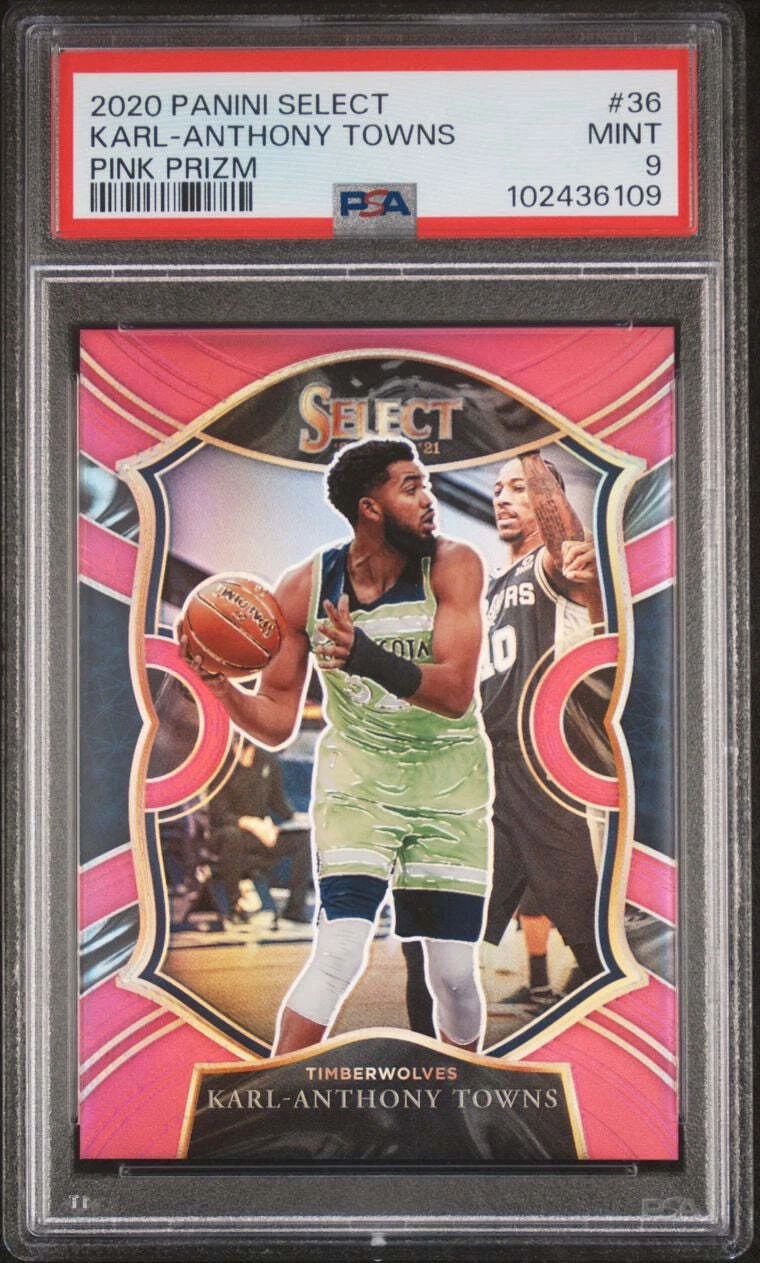 2020 Panini Select Pink Prizm #36 Karl-Anthony Towns PSA MT 9 Slabbed Timberwolv