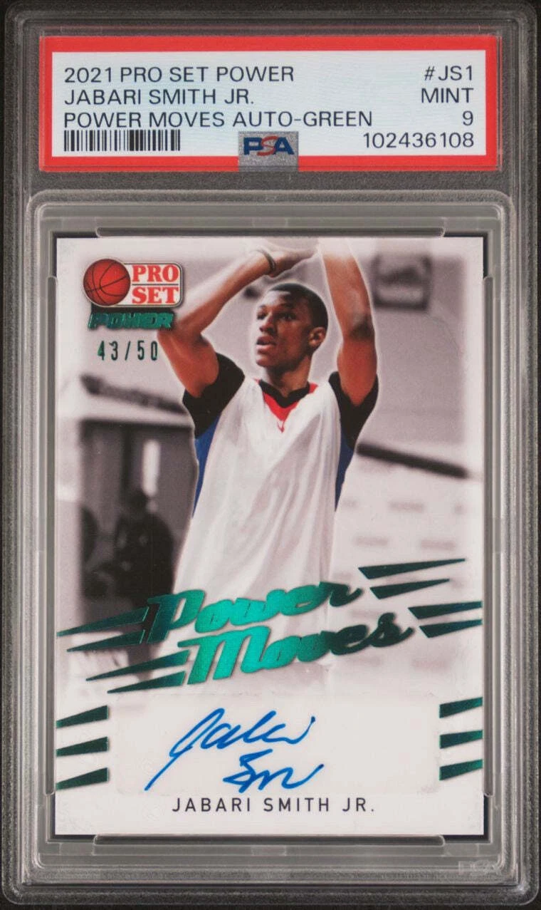 2021 Pro Set Power Moves Auto-Green #JS1 Jabari Smith Jr Signed Card 43/50 PSA M