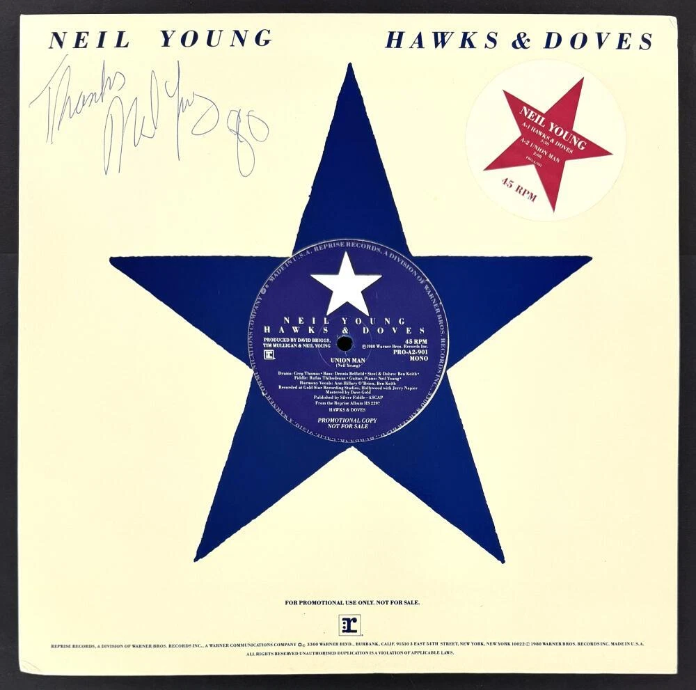 Neil Young Signed Autograph Album Vinyl Record LP - Hawks & Doves w/ JSA COA