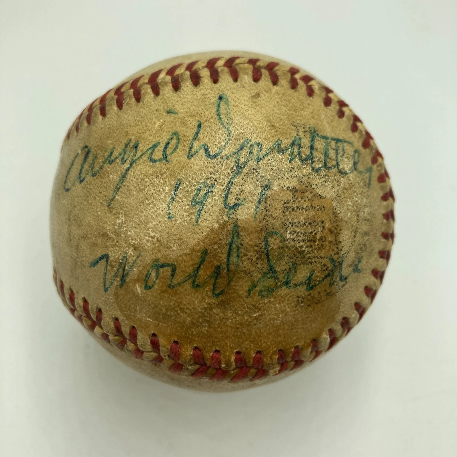 1961 World Series Umpires Signed Game Used Baseball JSA COA Yankees Reds
