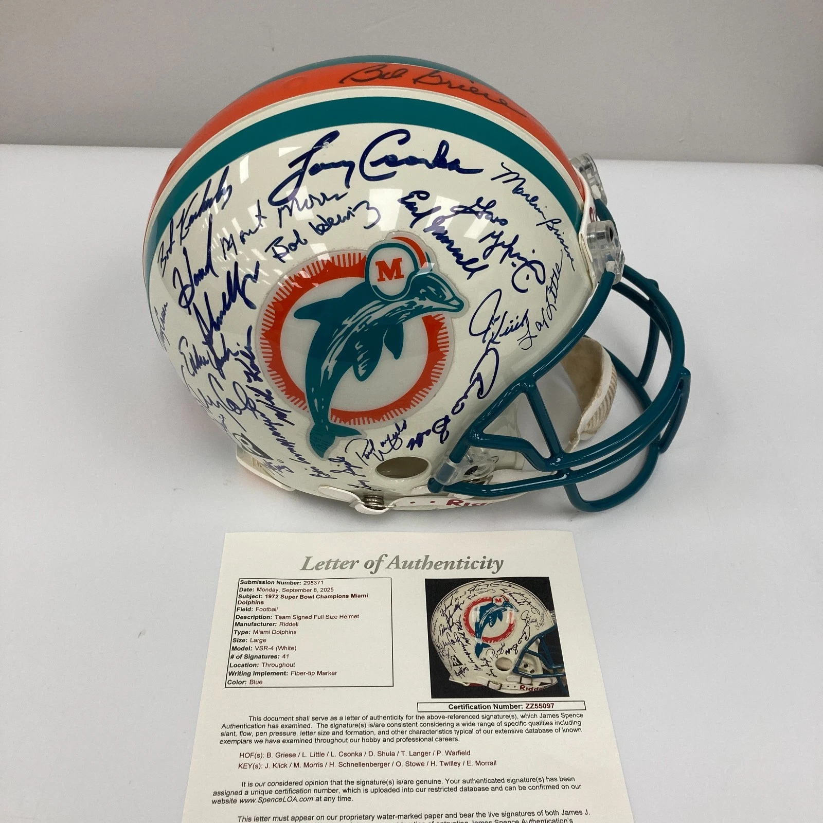 1972 MIAMI DOLPHINS SUPER BOWL CHAMPS TEAM SIGNED AUTHENTIC HELMET JSA COA COLLECTIBLE MEMORABILIA