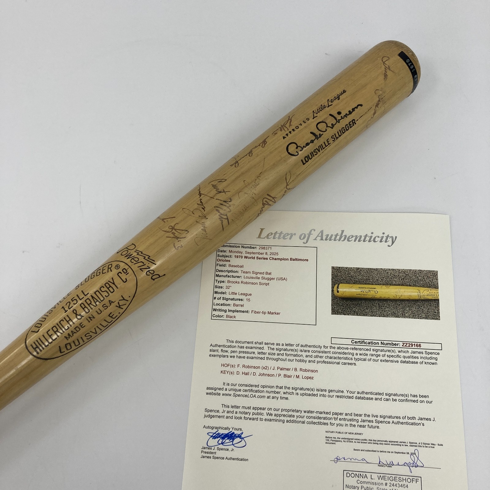1970 Baltimore Orioles World Series Champs Team Signed Baseball Bat JSA COA