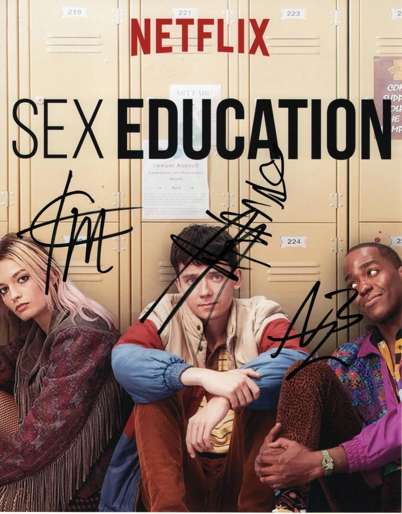SEX EDUCATION CAST SIGNED AUTOGRAPH 11X14 PHOTO - EMMA MACKEY, ASA BUTTERFIELD +