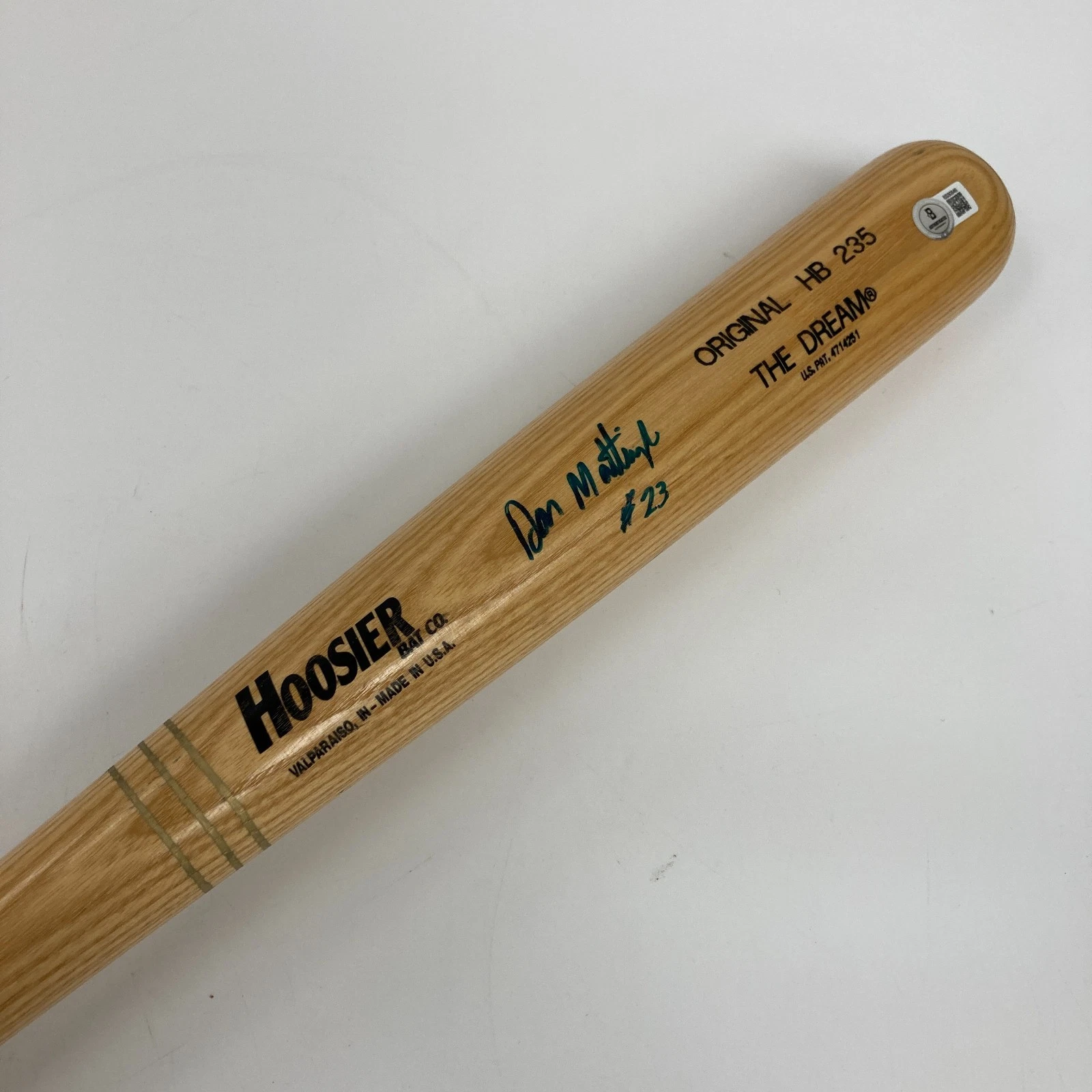 Don Mattingly Signed Vintage Hoosier Baseball Bat Beckett Hologram