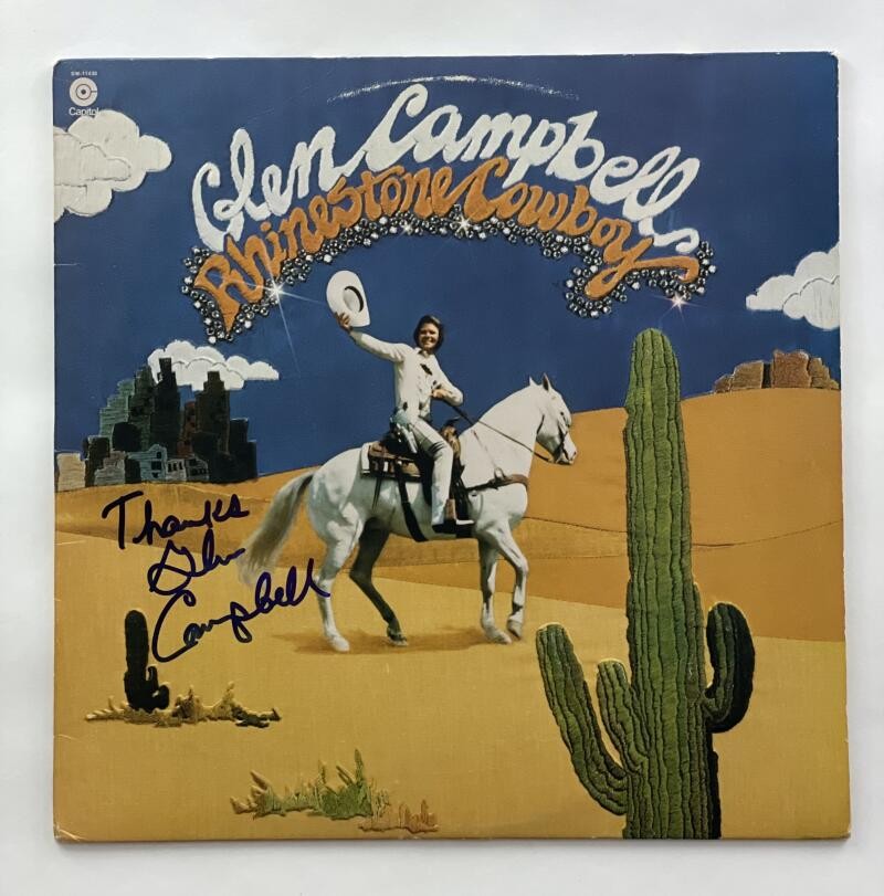 GLEN CAMPBELL SIGNED AUTOGRAPH ALBUM VINYL RECORD - RHINESTONE COWBOY RARE! JSA