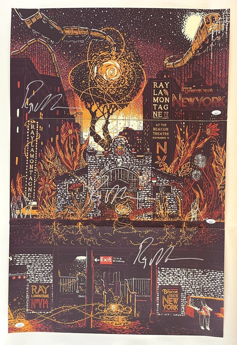 RAY LAMONTAGNE SIGNED (X3) AUTOGRAPH 12X24 BEACON THEATRE POSTER SET - RARE! JSA