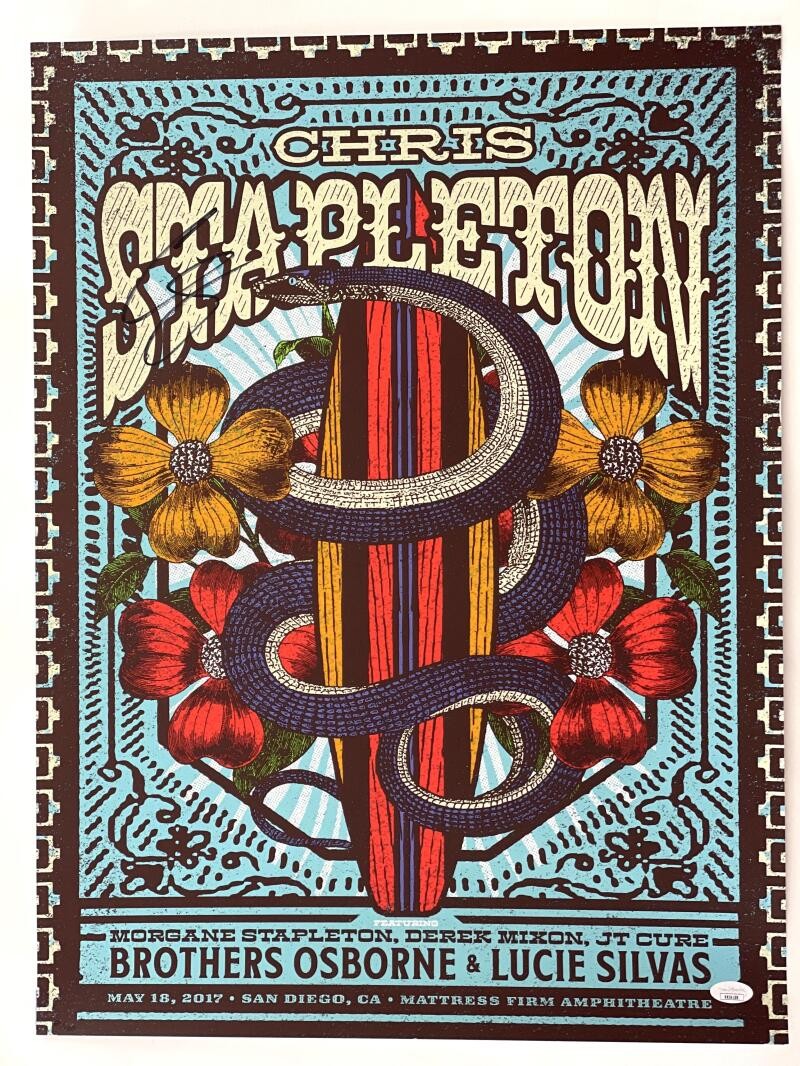 CHRIS STAPLETON SIGNED AUTOGRAPH 18X24 CONCERT TOUR POSTER SAN DIEGO 5/18/17 JSA