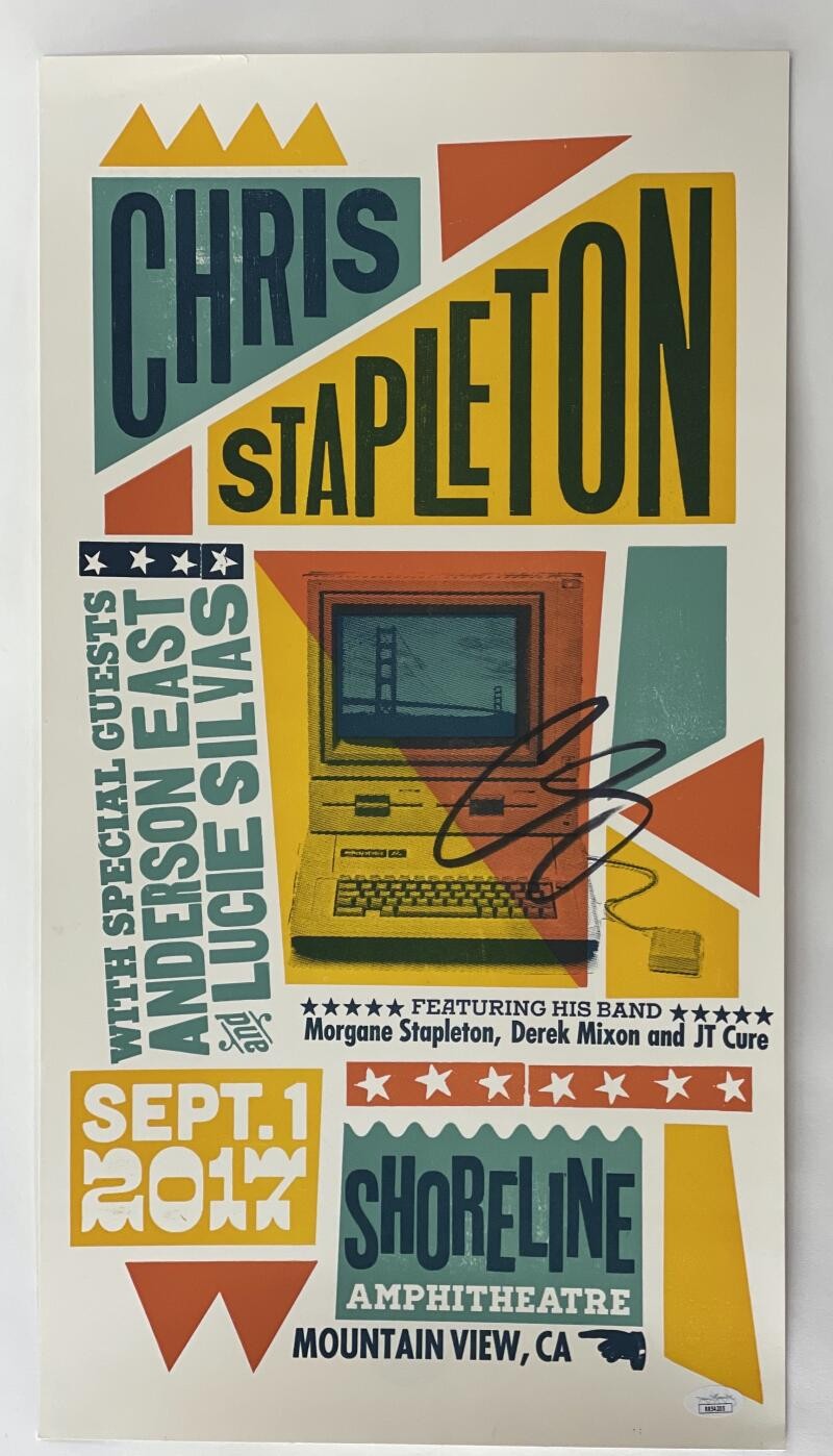 CHRIS STAPLETON SIGNED AUTOGRAPH 12X23 CONCERT TOUR POSTER MOUNTAIN VIEW CA JSA