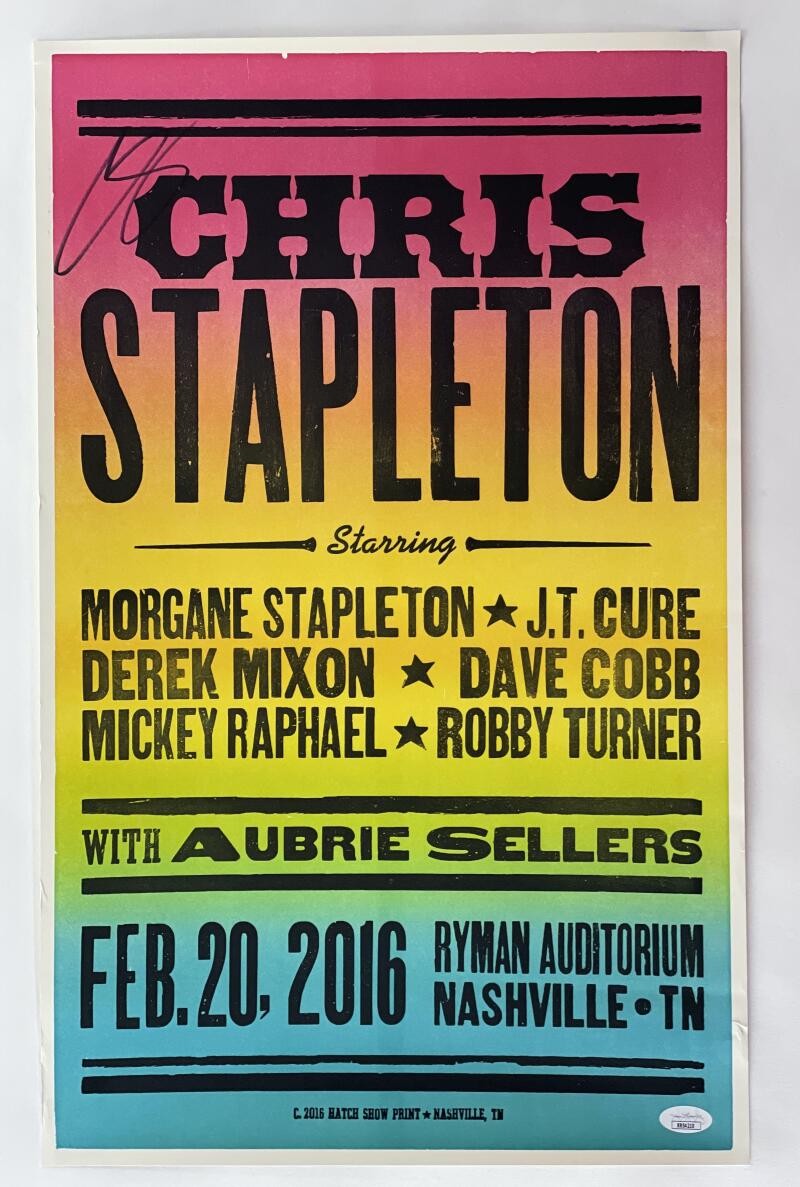 CHRIS STAPLETON SIGNED AUTOGRAPH 13X21 CONCERT TOUR POSTER NASHVILLE 2/20/16 JSA