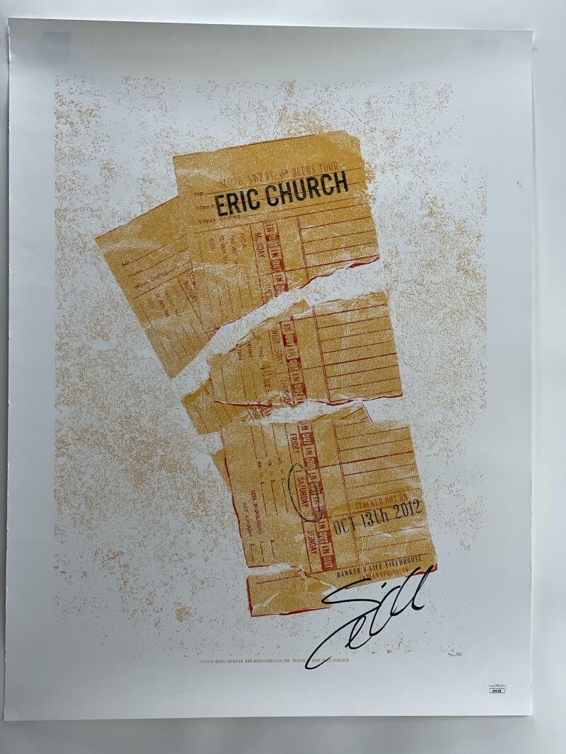 ERIC CHURCH SIGNED AUTOGRAPH 18X24 CONCERT TOUR POSTER INDIANAPOLIS 10/13/12 JSA