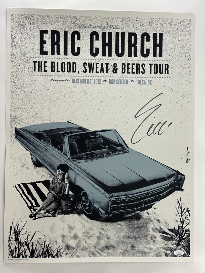 ERIC CHURCH SIGNED AUTOGRAPH 18X24 CONCERT TOUR POSTER - TULSA, OK 12/7/12 JSA