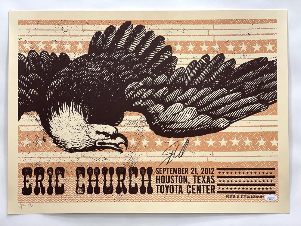ERIC CHURCH SIGNED AUTOGRAPH 16X22 CONCERT TOUR POSTER - HOUSTON TX 9/21/12 JSA