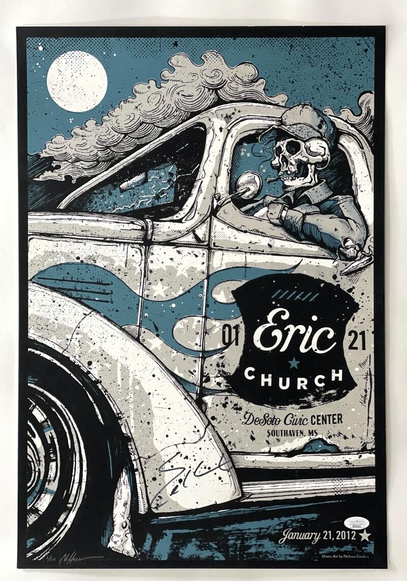 ERIC CHURCH SIGNED AUTOGRAPH 15X22 CONCERT TOUR POSTER SOUTHHAVEN MS 1/21/12 JSA