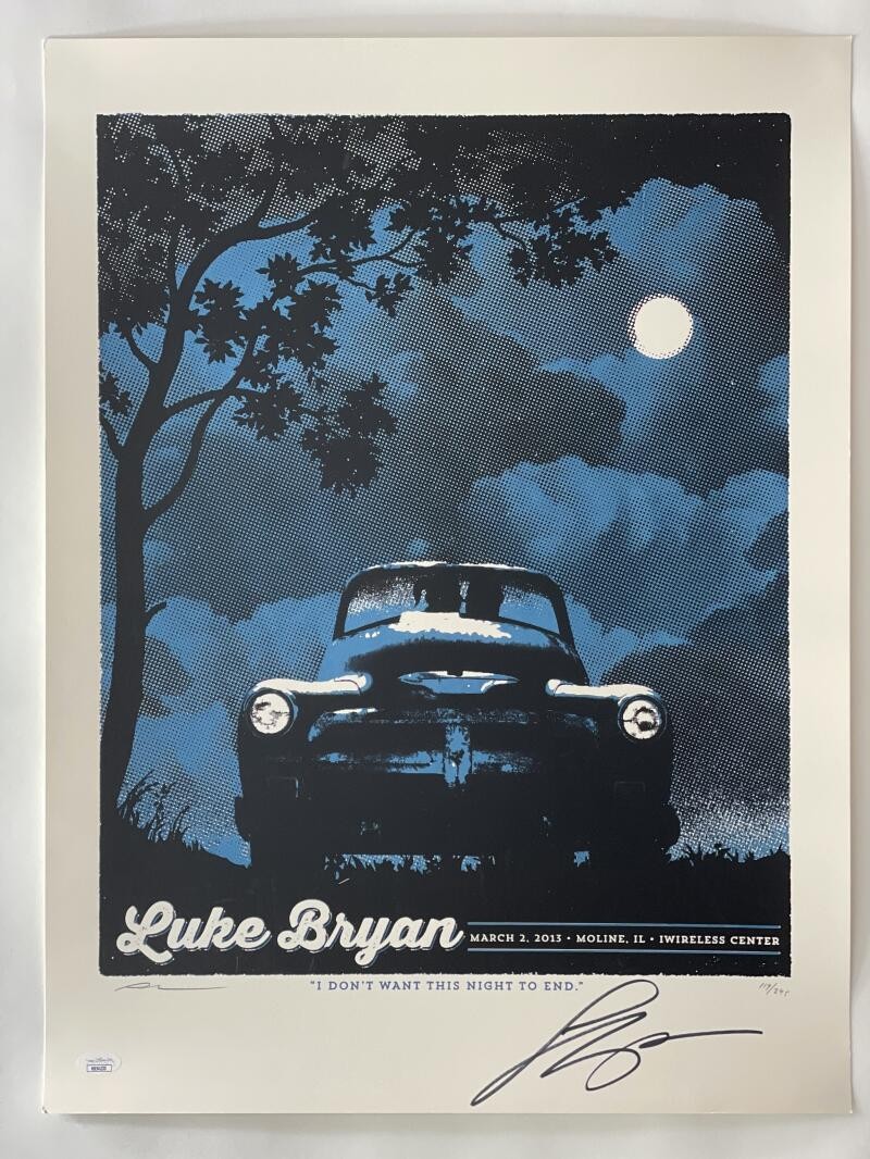 LUKE BRYAN SIGNED AUTOGRAPH 18X24 CONCERT TOUR POSTER - MOLINE IL 3/2/13 JSA