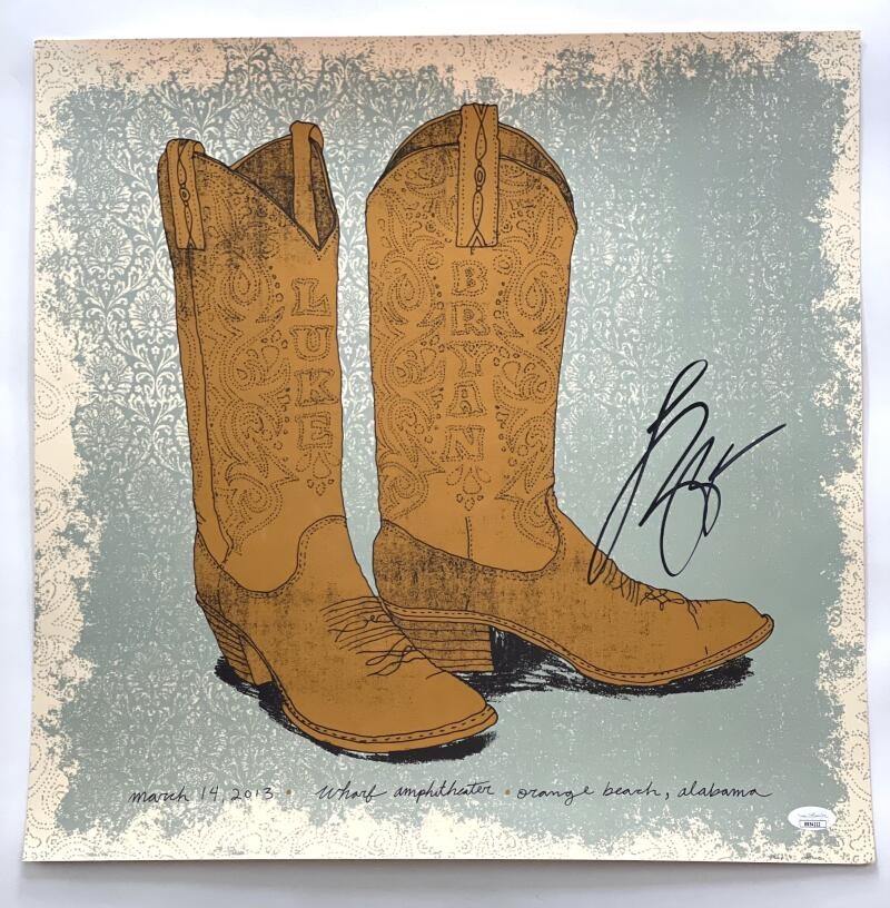 LUKE BRYAN SIGNED AUTOGRAPH 18X18 CONCERT TOUR POSTER ORANGE BEACH 3/14/13 JSA