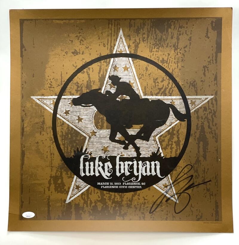 LUKE BRYAN SIGNED AUTOGRAPH 18X18 CONCERT TOUR POSTER - FLORENCE SC 3/21/13 JSA