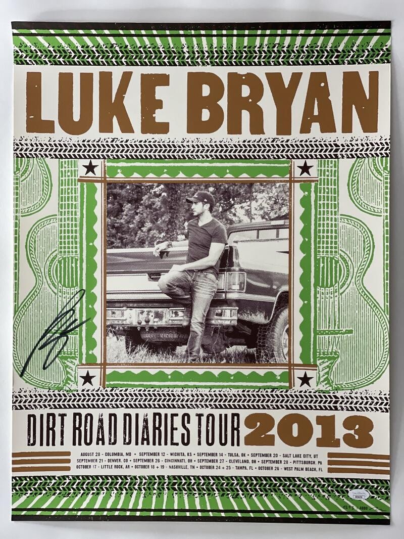 LUKE BRYAN SIGNED AUTOGRAPH 18X24 DIRT ROAD DIARIES CONCERT TOUR POSTER - JSA