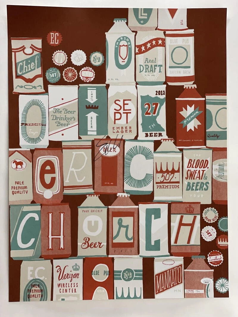 ERIC CHURCH SIGNED AUTOGRAPH 18X24 CONCERT TOUR POSTER BLOOD, SWEAT & BEERS JSA