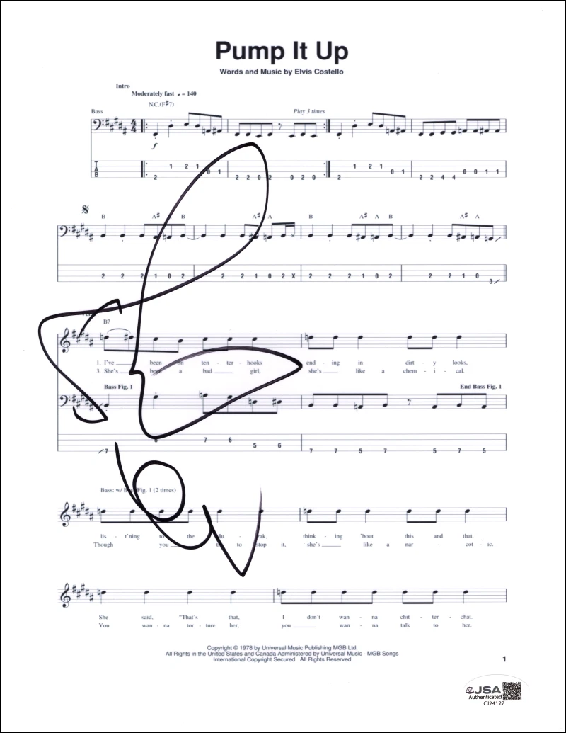 Elvis Costello Signed Autograph Pump it Up Sheet Music This Year's Model JSA COA