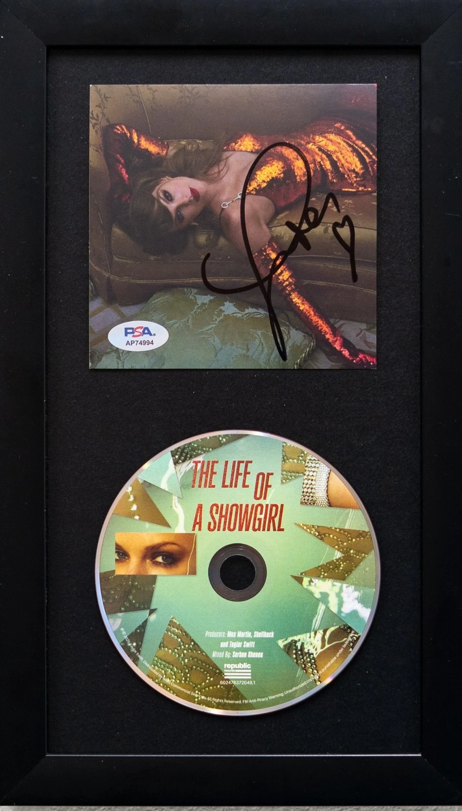 Taylor Swift Signed CD Cover Framed PSA/DNA The Life of a Showgirl