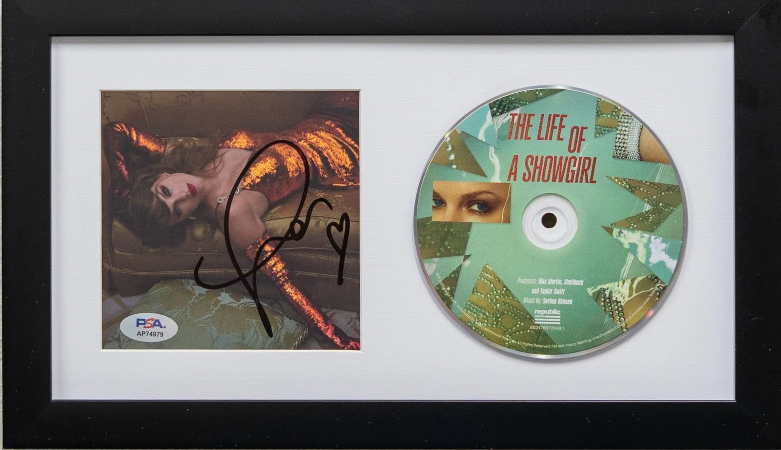 Taylor Swift Signed CD Cover Framed PSA/DNA The Life of a Showgirl