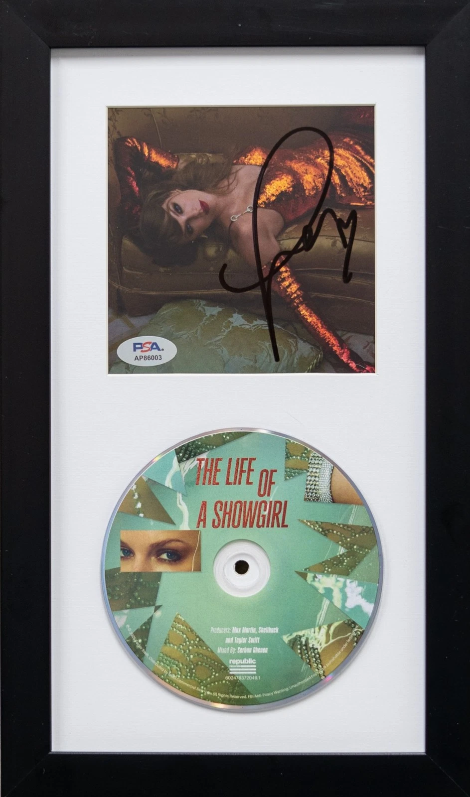 Taylor Swift Signed CD Cover Framed PSA/DNA The Life of a Showgirl