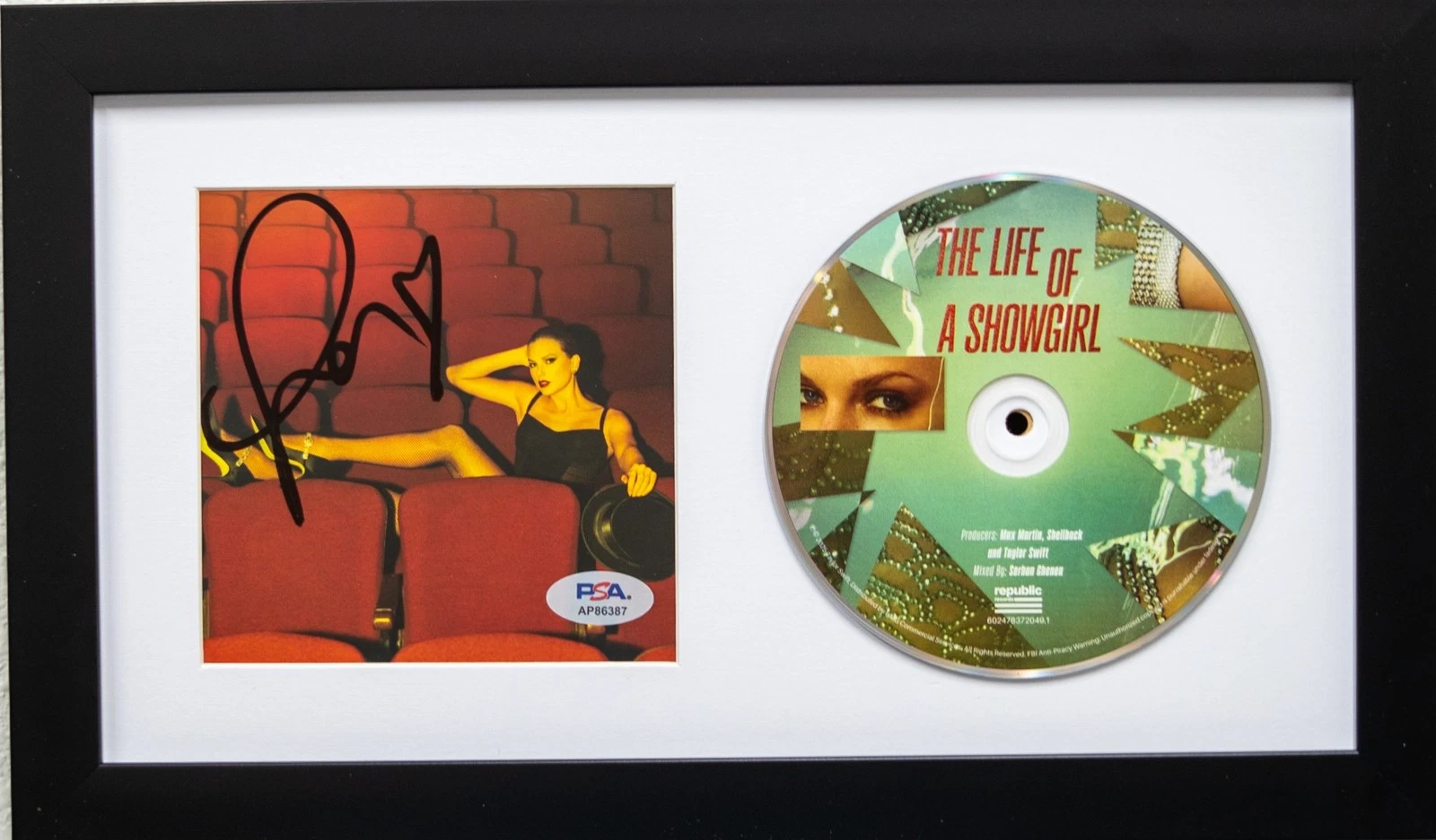 Taylor Swift Signed CD Cover Framed PSA/DNA The Life of a Showgirl