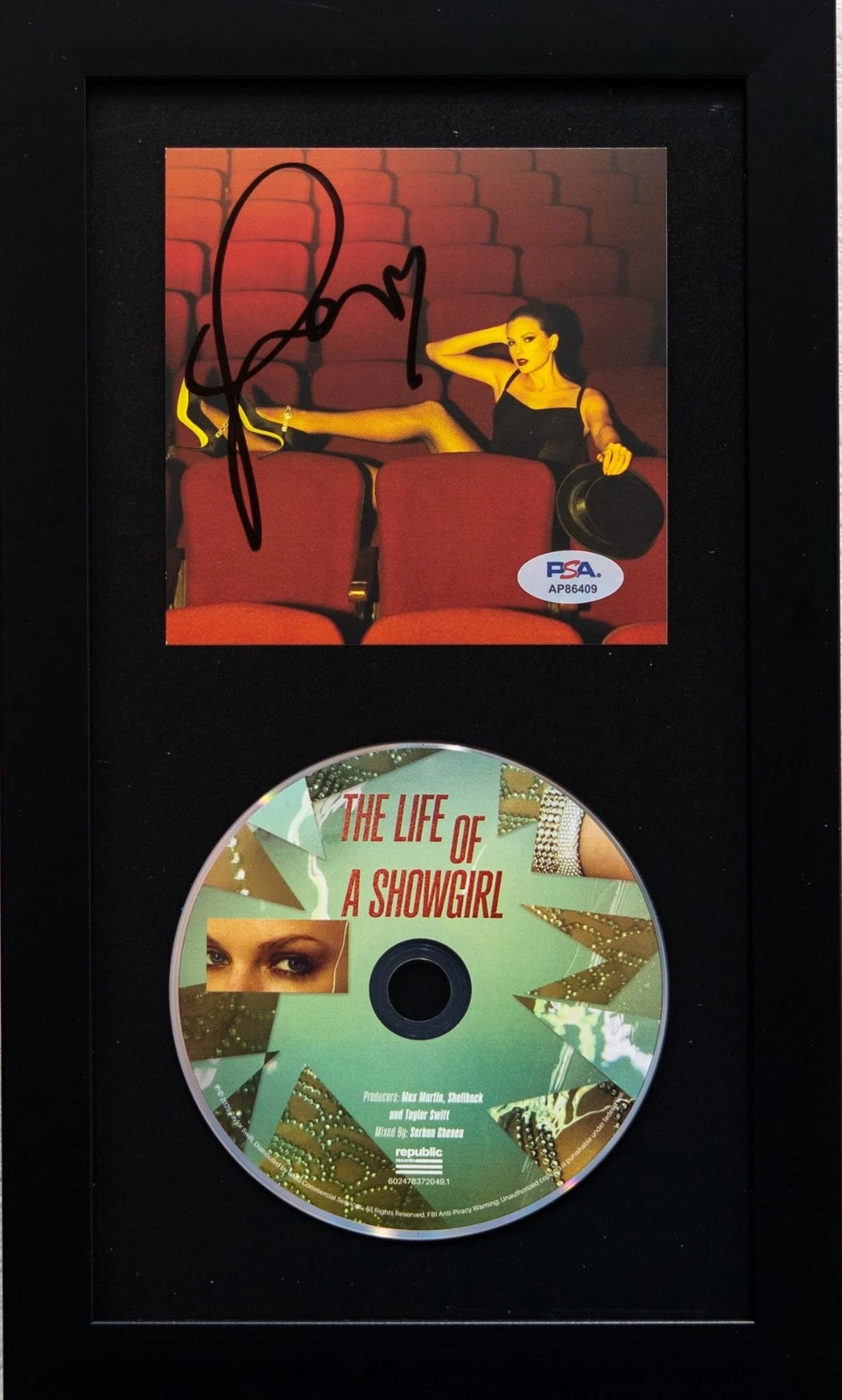 Taylor Swift Signed CD Cover Framed PSA/DNA The Life of a Showgirl