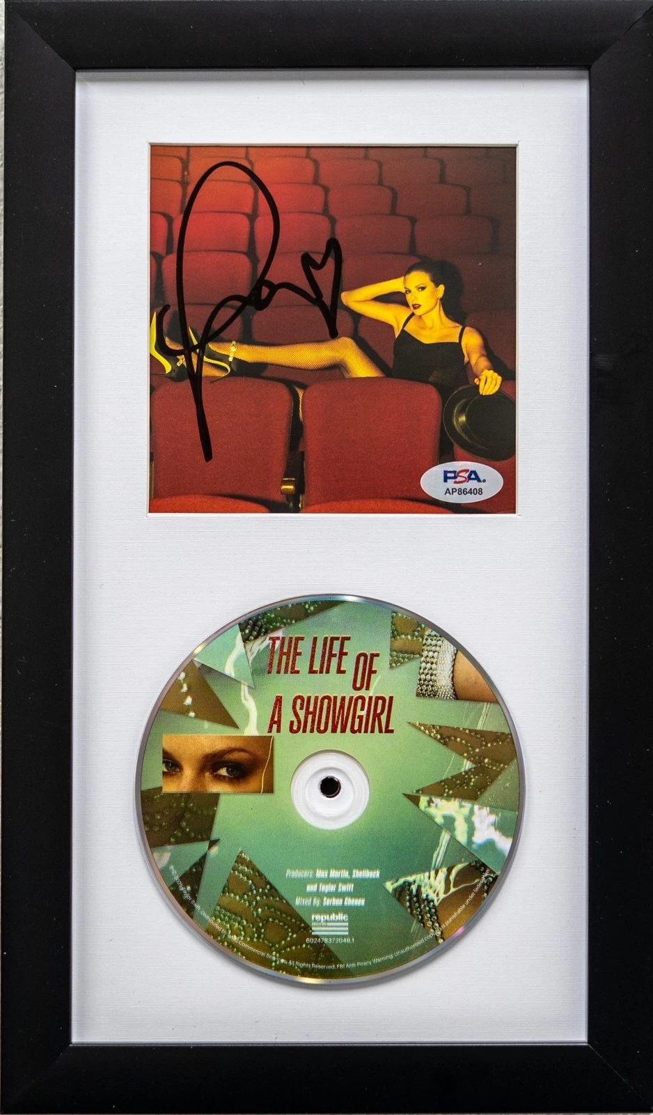 Taylor Swift Signed CD Cover Framed PSA/DNA The Life of a Showgirl