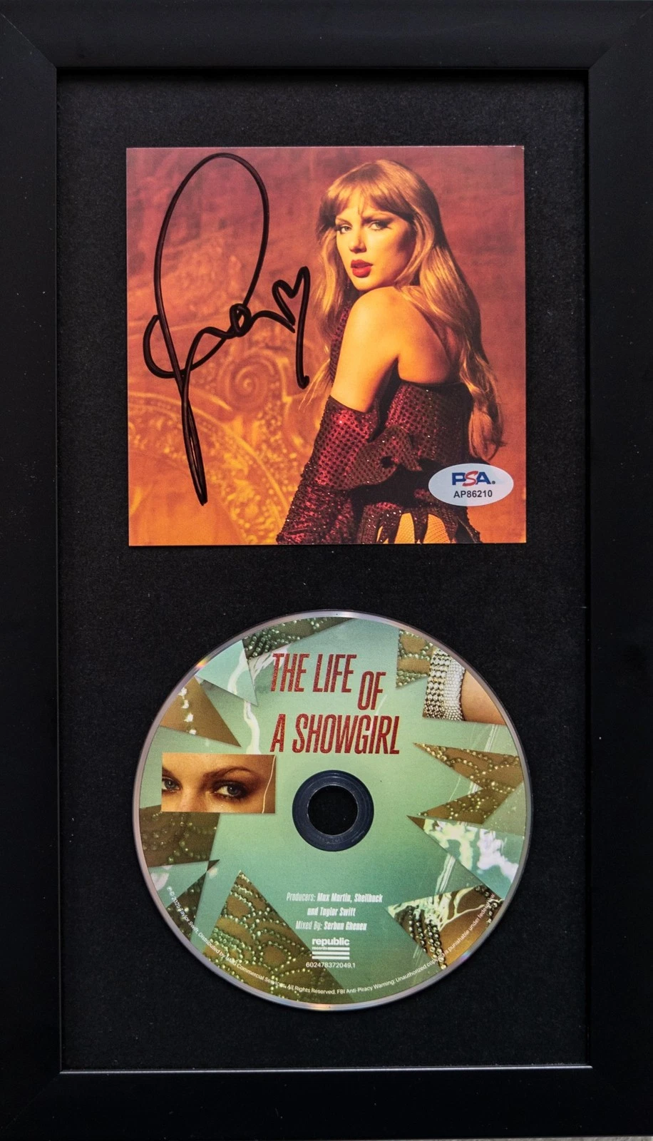 Taylor Swift Signed CD Cover Framed PSA/DNA The Life of a Showgirl