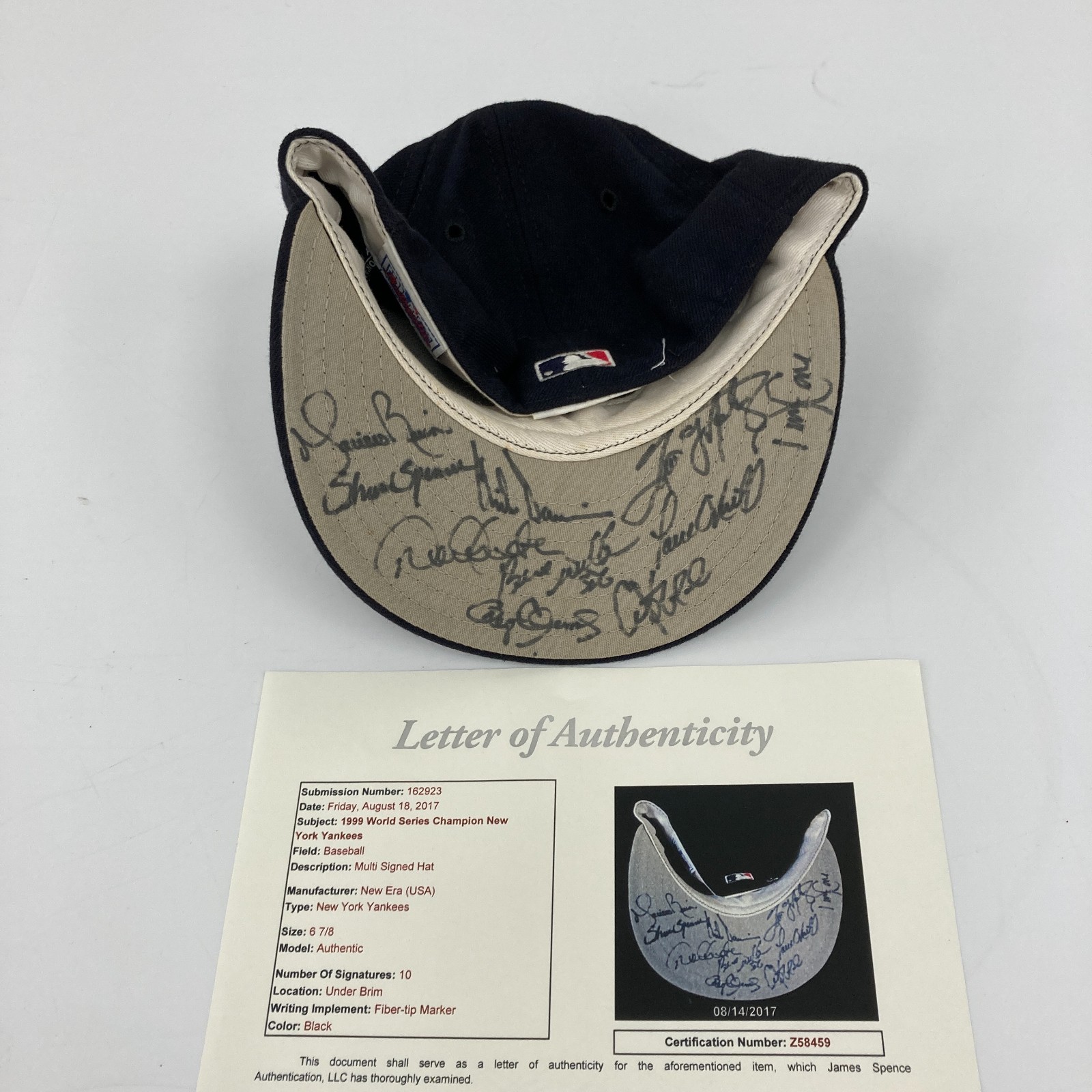 1999 New York Yankees W.S. Champs Signed Hat Derek Jeter Mariano Rivera JSA COA