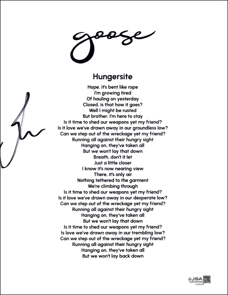 Rick Mitarotonda Goose Signed Autograph Hungersite Lyric Sheet Music - JSA COA