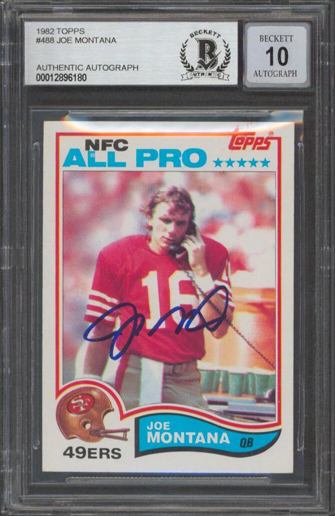 49ERS JOE MONTANA SIGNED 1982 TOPPS #488 CARD AUTO GRADED 10! BAS SLABBED COLLECTIBLE MEMORABILIA