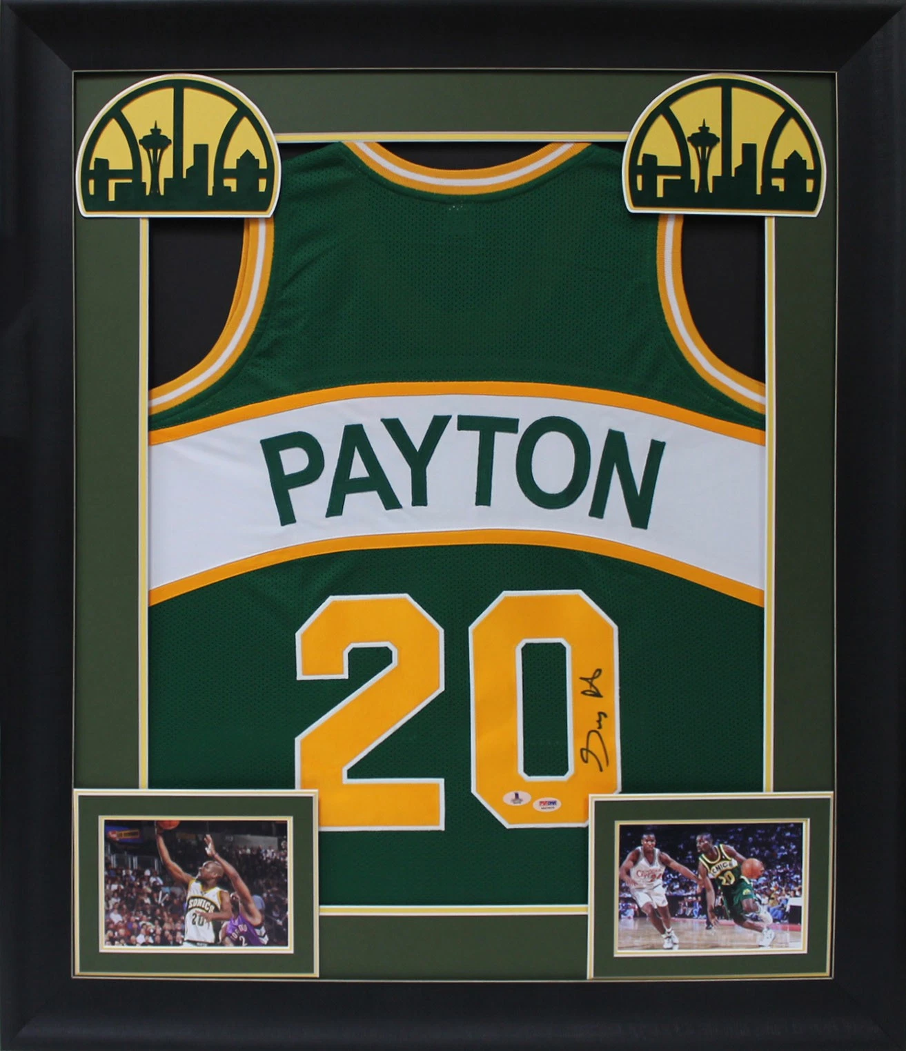 Sonics Gary Payton Authentic Signed Green Framed Jersey Autographed BAS Wit