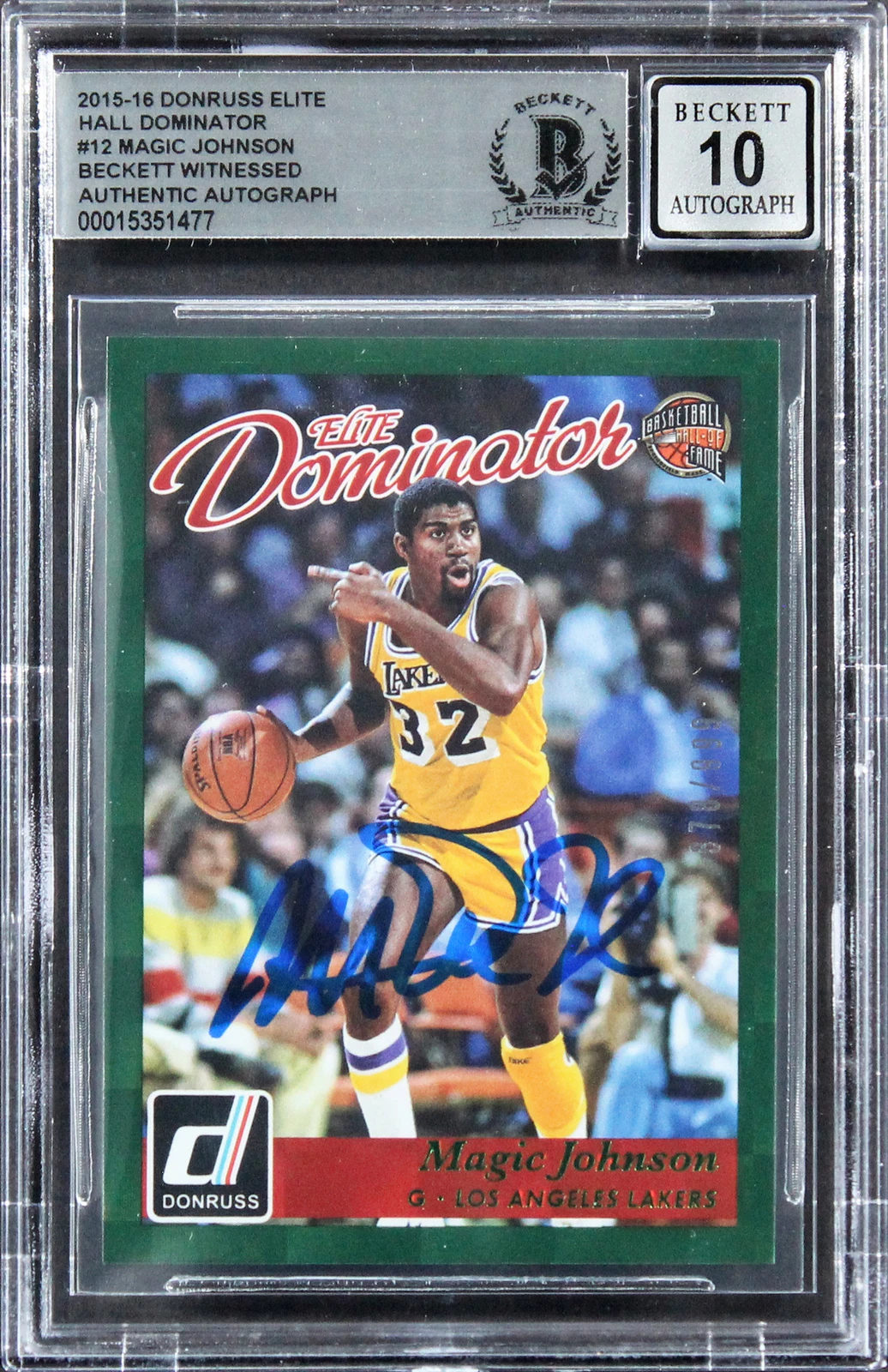 Magic Johnson Signed 2015 Donruss Elite HD #12 678/999 Card Auto 10! BAS Slabbed