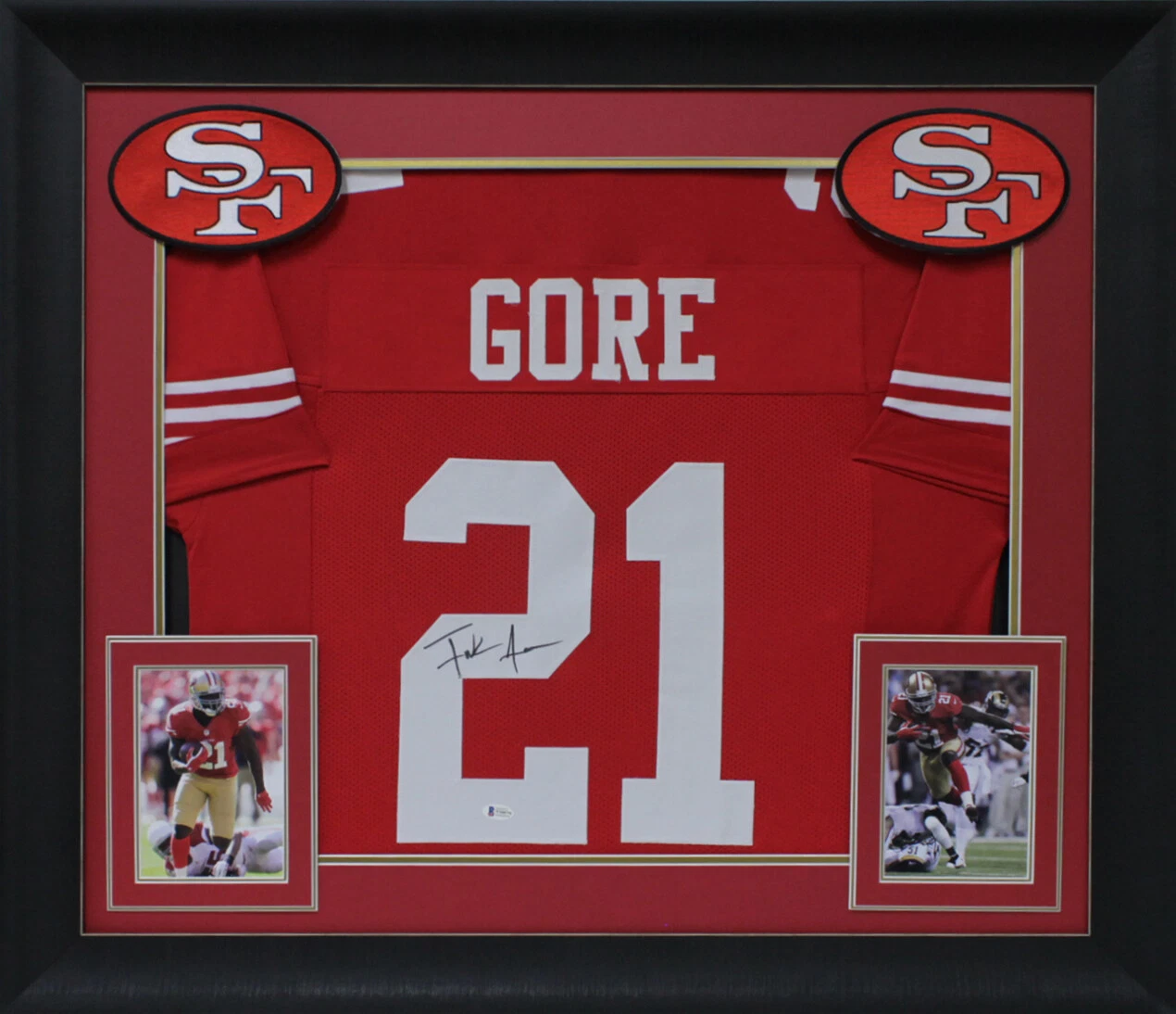 Frank Gore Authentic Signed Red Pro Style Framed Jersey Autographed BAS Witness