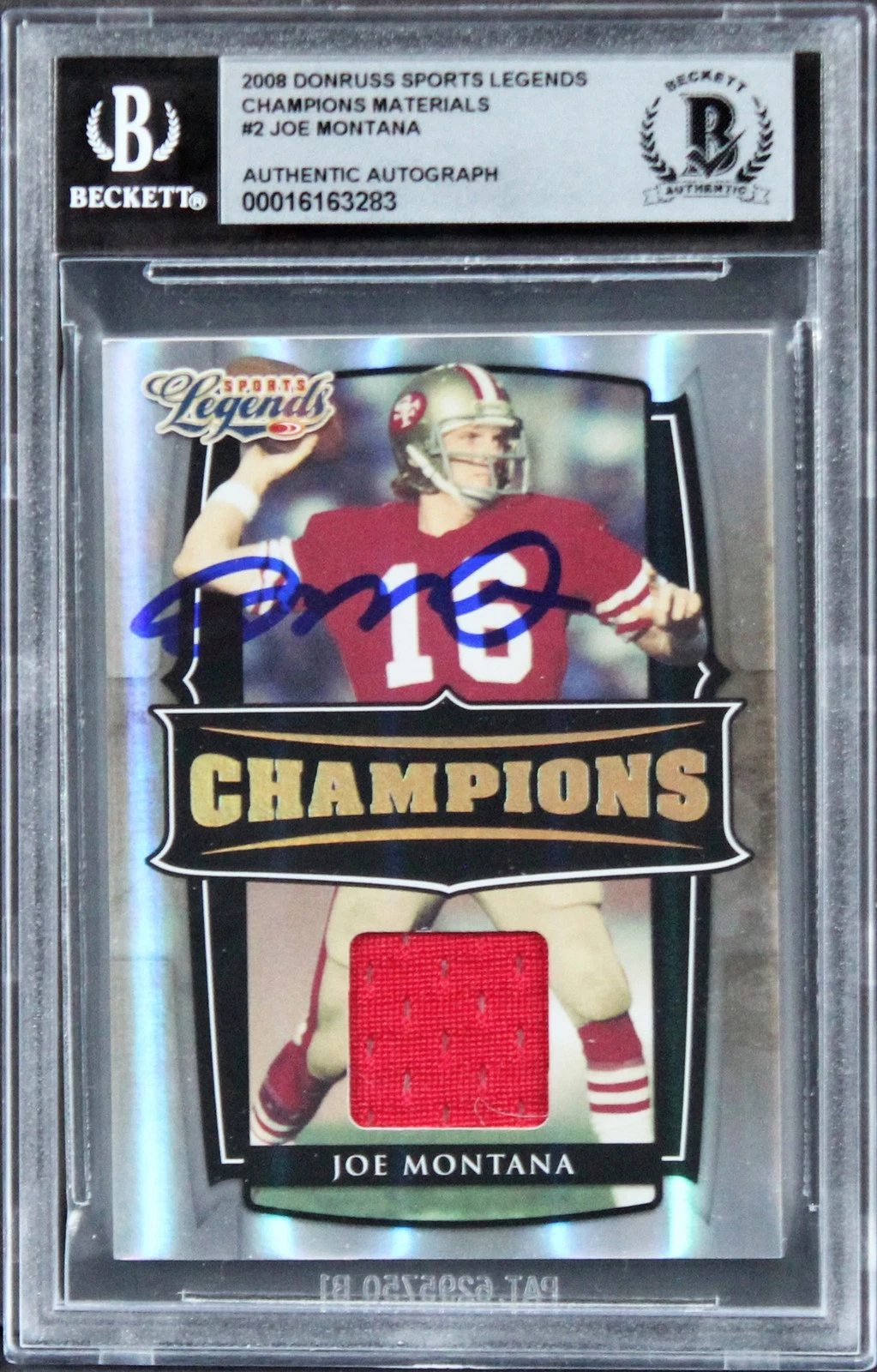 49ERS JOE MONTANA SIGNED 2008 DONRUSS SL #2 #122/250 CARD AUTO 10! BAS SLABBED COLLECTIBLE MEMORABILIA