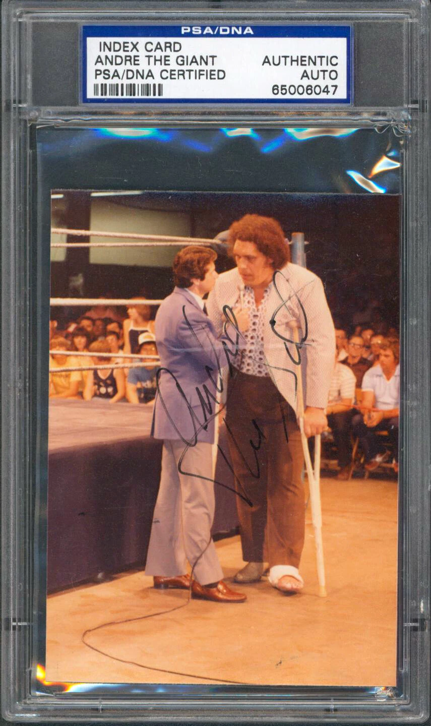 ANDRE THE GIANT AUTHENTIC SIGNED 3.5×4.75 PHOTO AUTOGRAPHED PSA/DNA SLABBED COLLECTIBLE MEMORABILIA